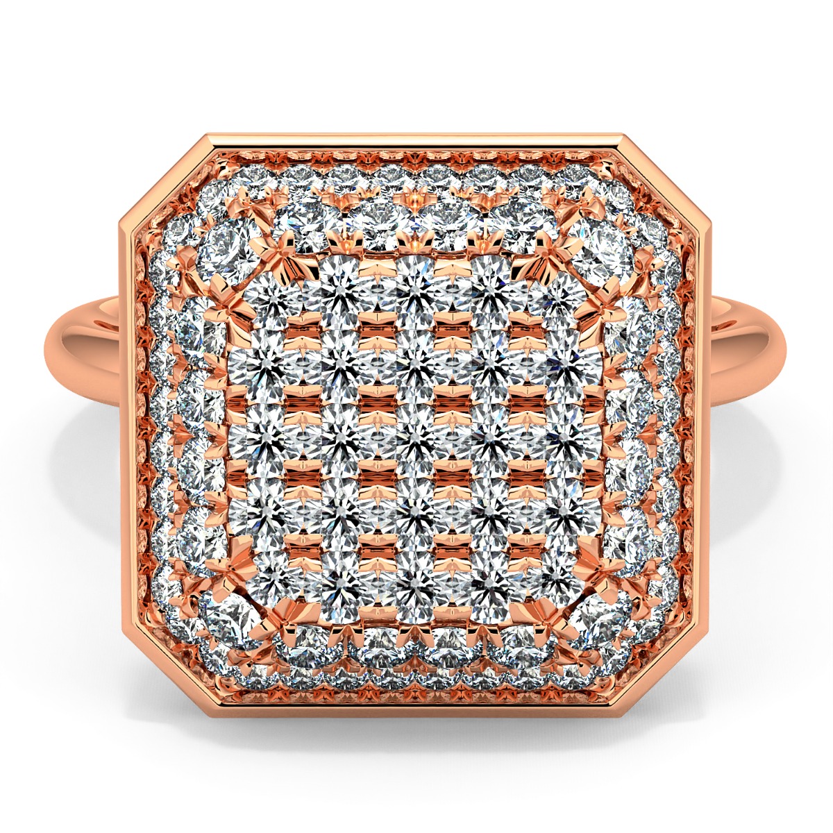 Diamante Cluster Emerald Shape Fine Ring